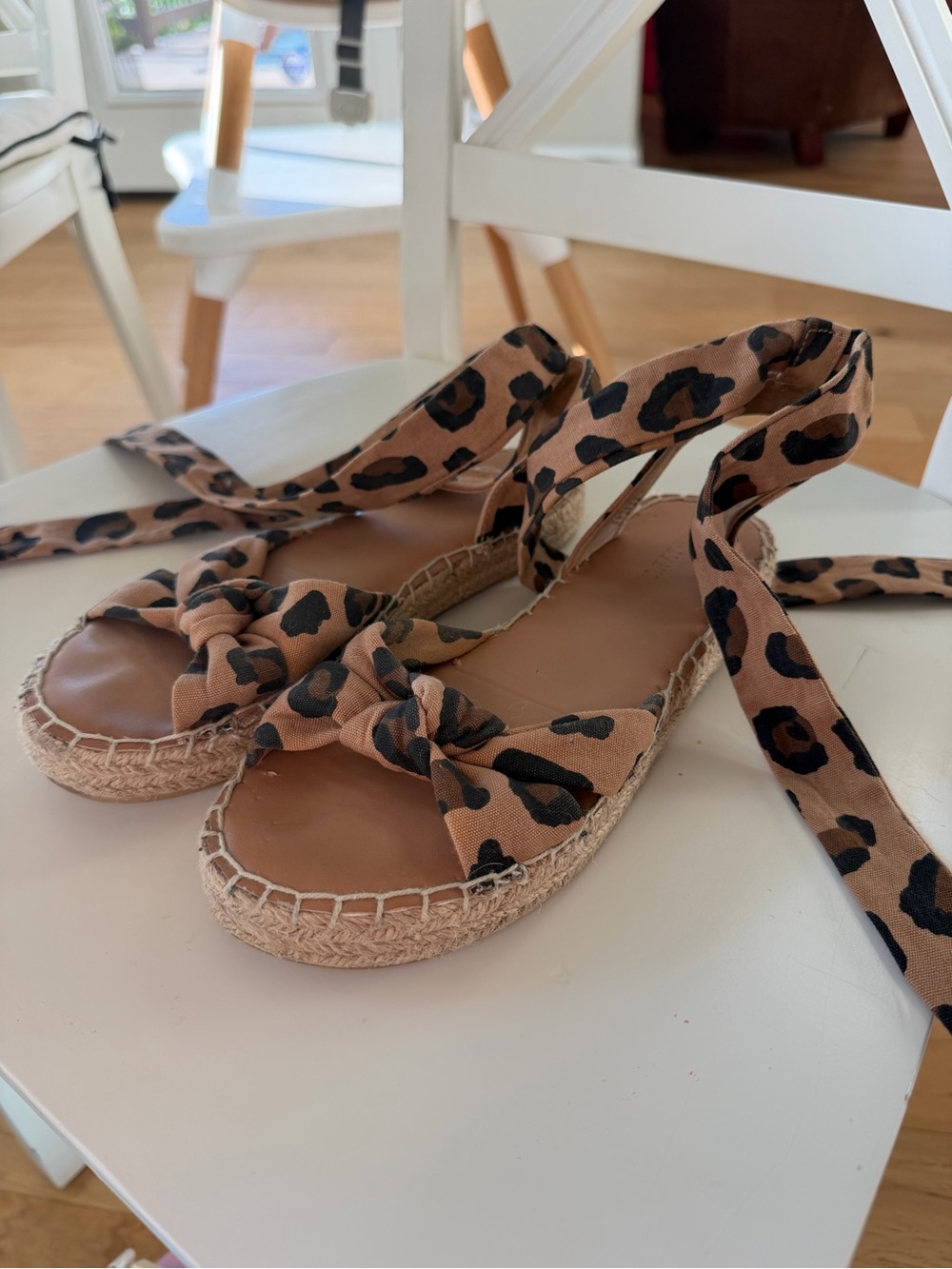 Old Navy Leopard Print Tie-Wrap Espadrille Sandals - Tan and Black